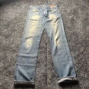 Jean Shop Selvedge Jeans Mens 32x36 Light Wash Straight Leg Regular Fit Denim